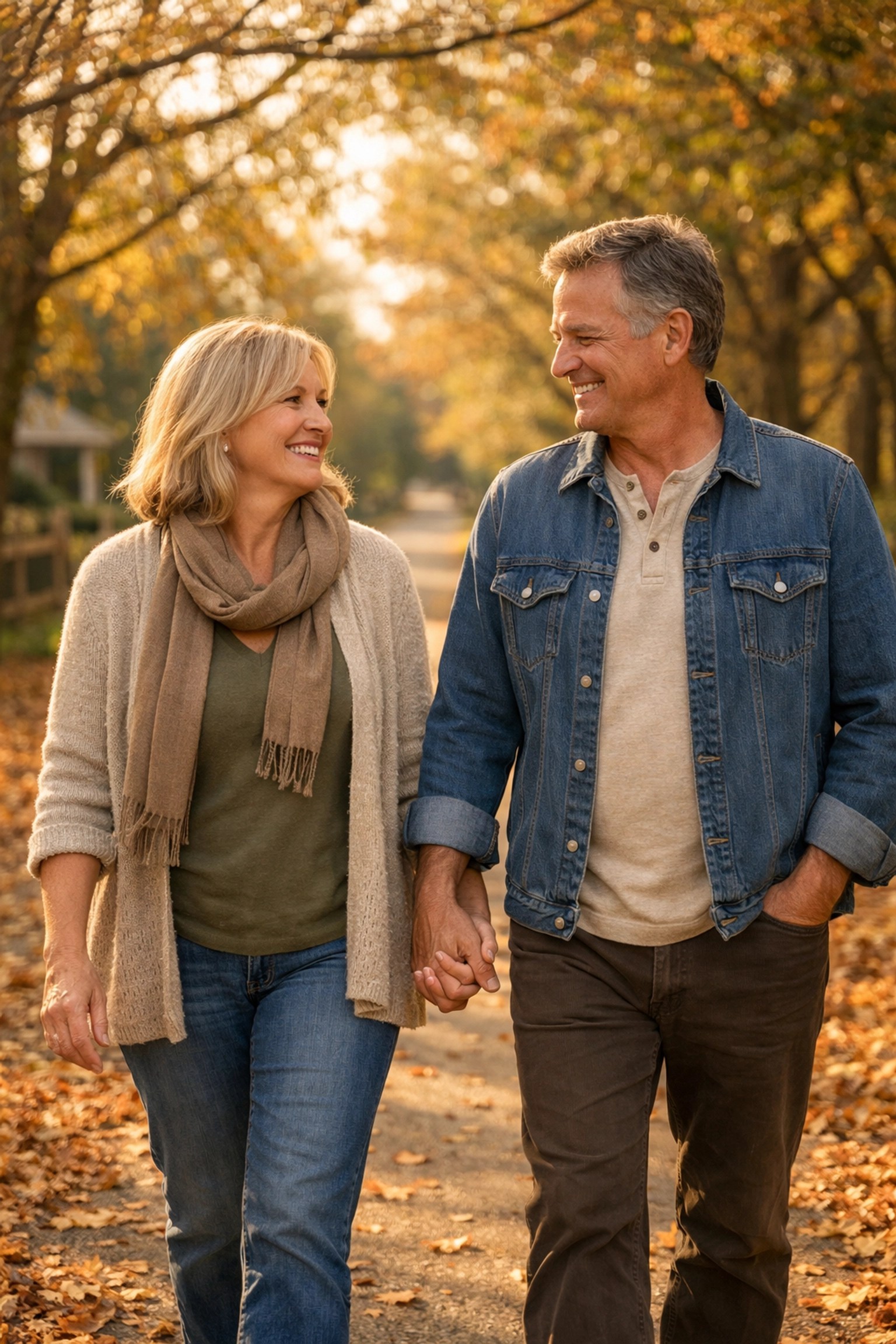 Confident couple walking together planning their retirement future