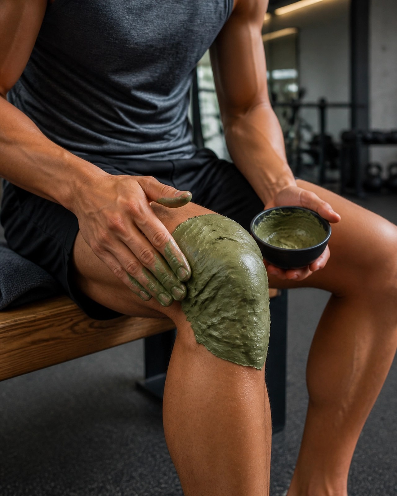Athlete applying clay to knee