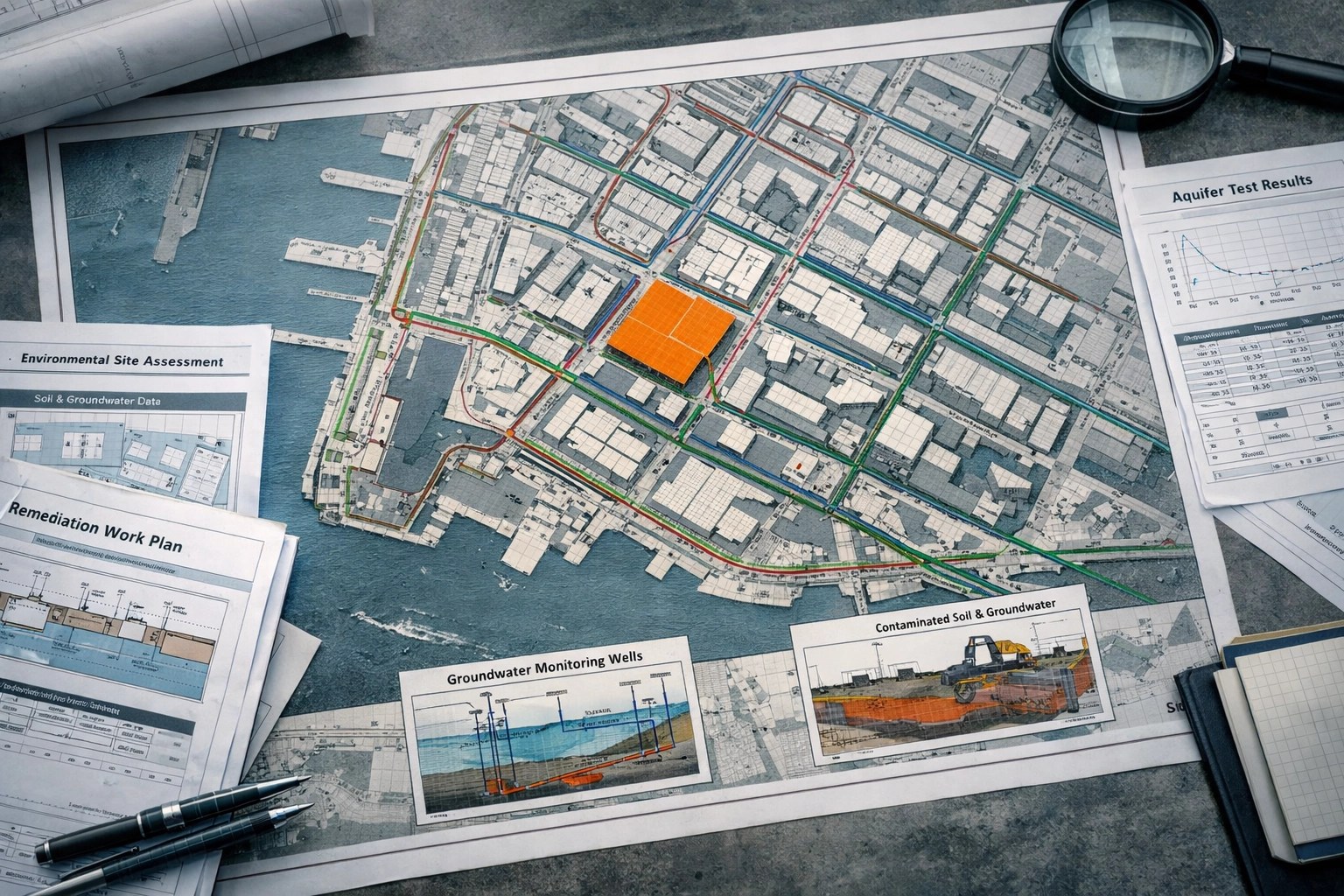 NYC E-Designation zoning map excerpt with boundary highlight and utility overlays (engineering deliverable style)