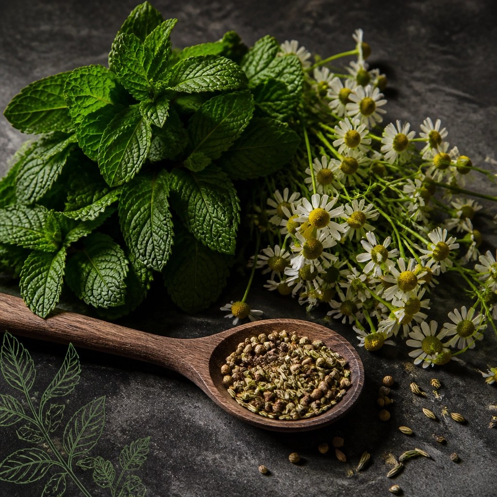 Fotografía de hierbas medicinales colombianas y especias ayurvédicas