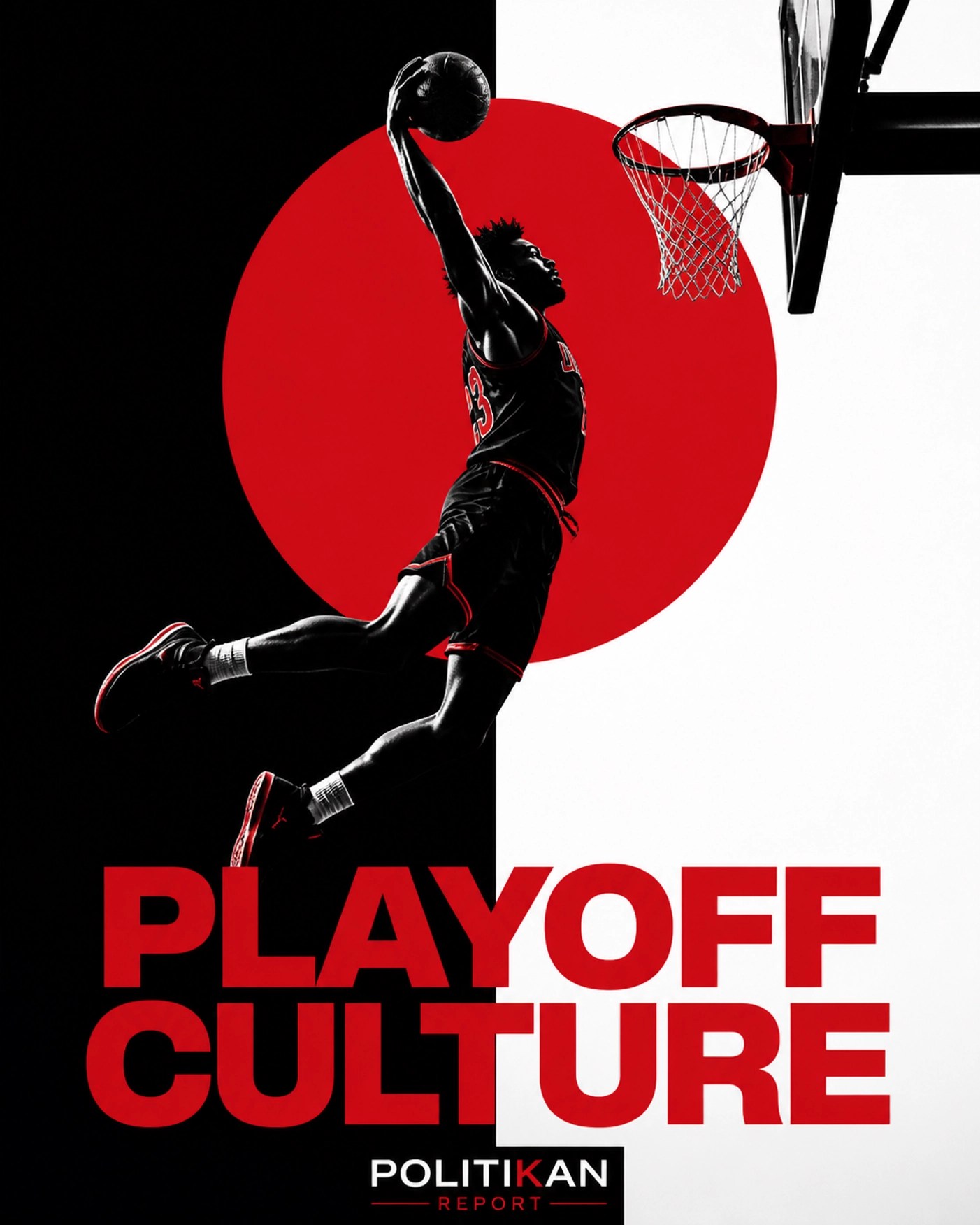 Silhouette of an NBA basketball player dunking, highlighting urban sports and playoff culture.
