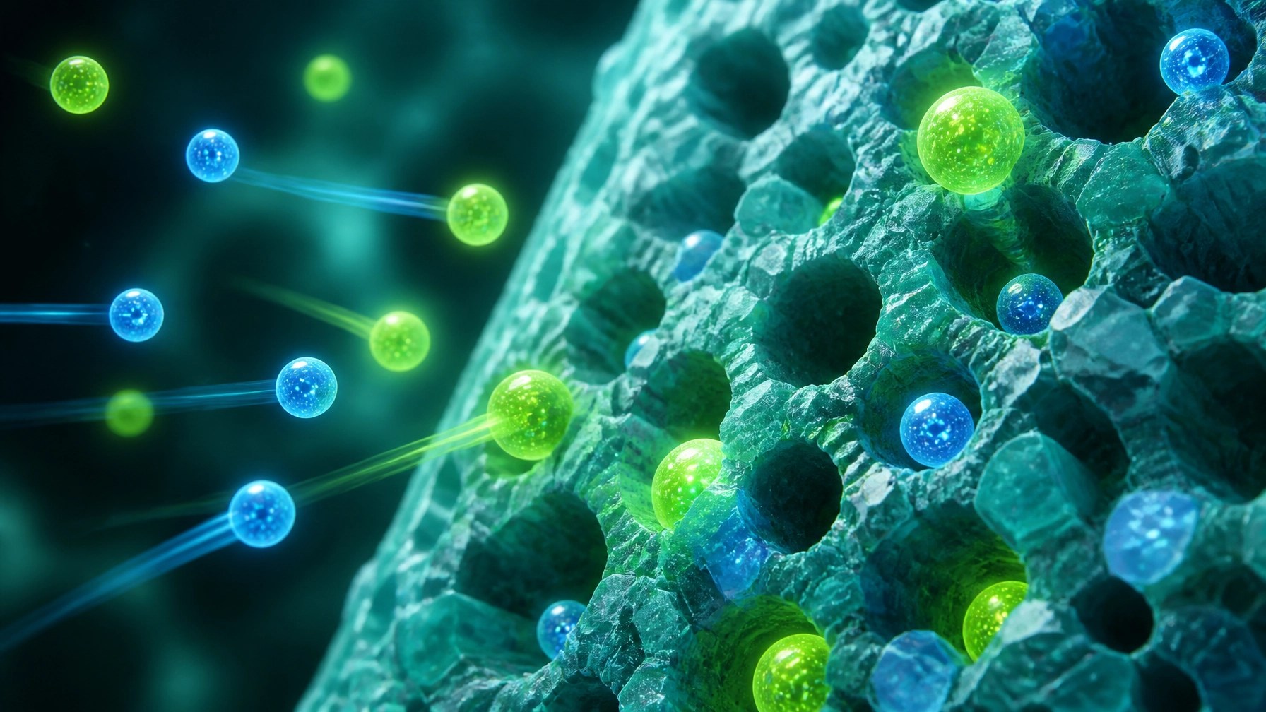 Abstract scientific illustration of ion exchange and detox