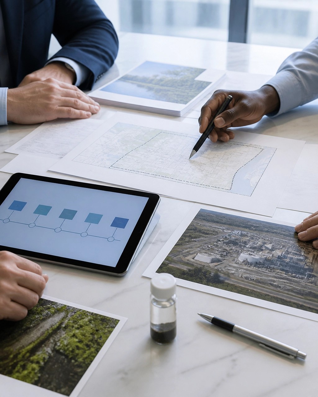 Technical environmental compliance documents and transaction timeline reviewed by real estate professionals