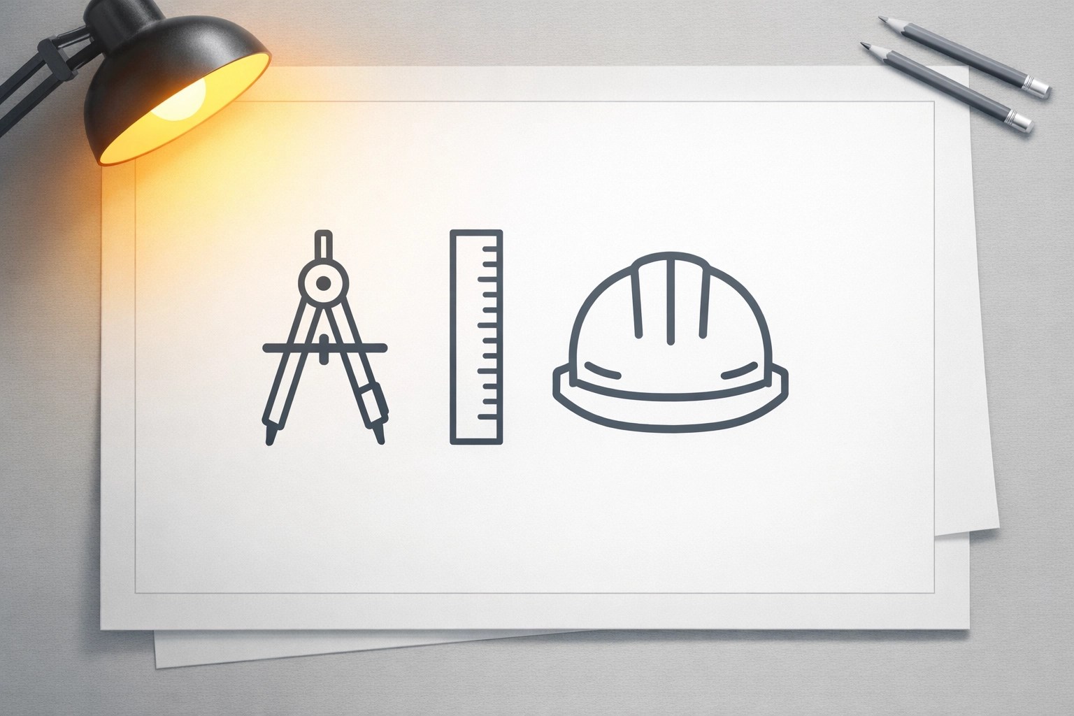 Professional construction planning tools on a drafting table representing quality and attention to detail.