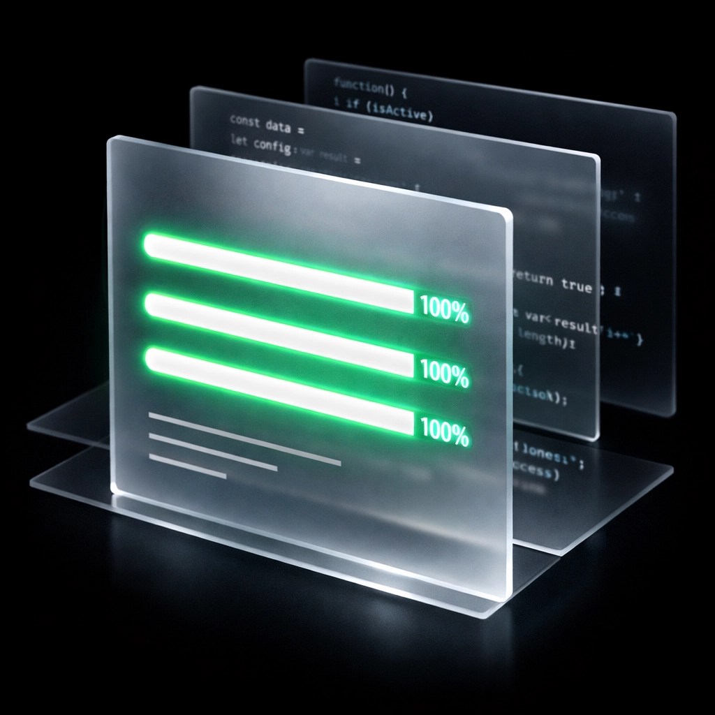 Digital project dashboard with progress bars and code snippets showing white label development transparency.