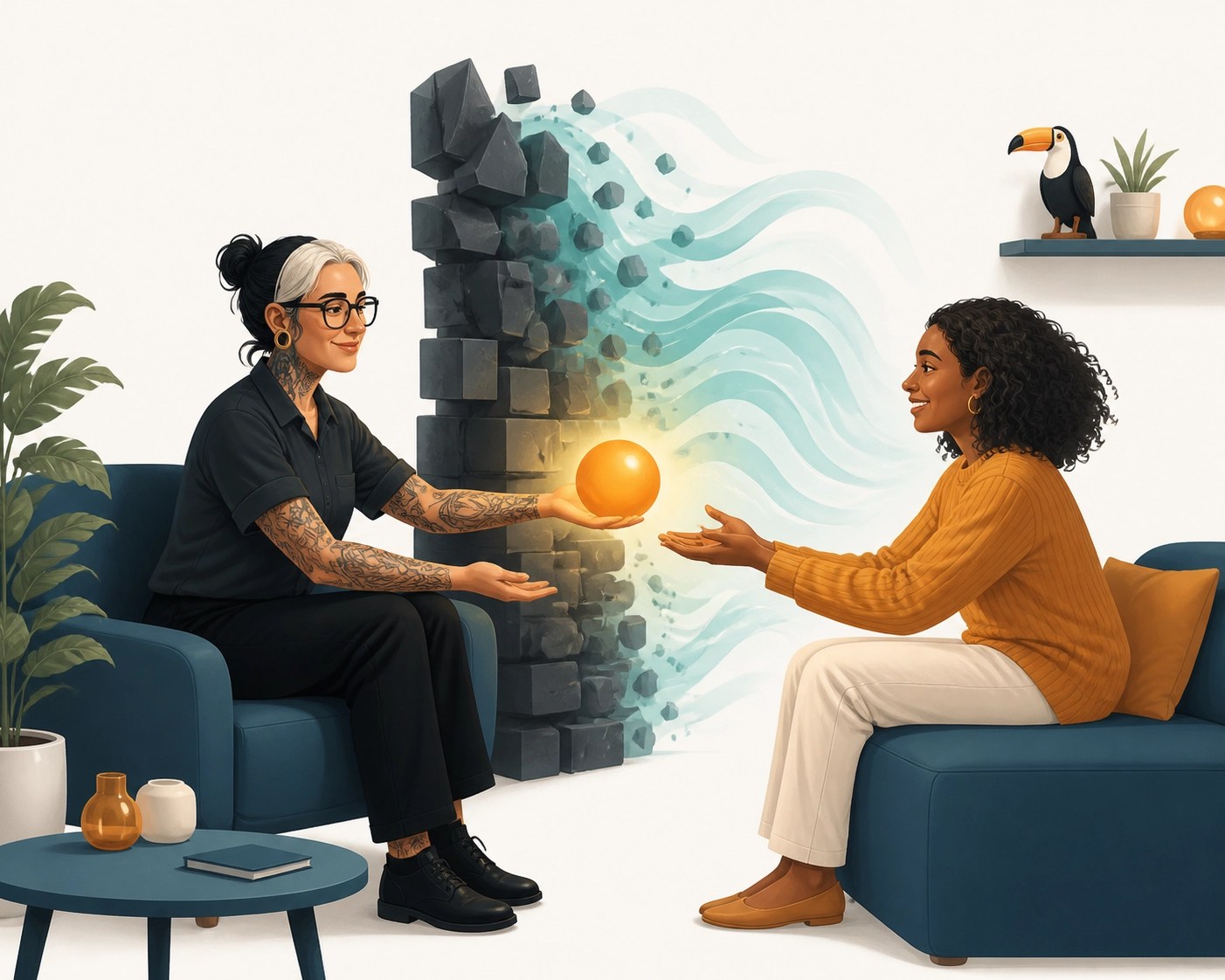 Private practice owner replacing clinical jargon with clear website copy to build connection with therapy clients.