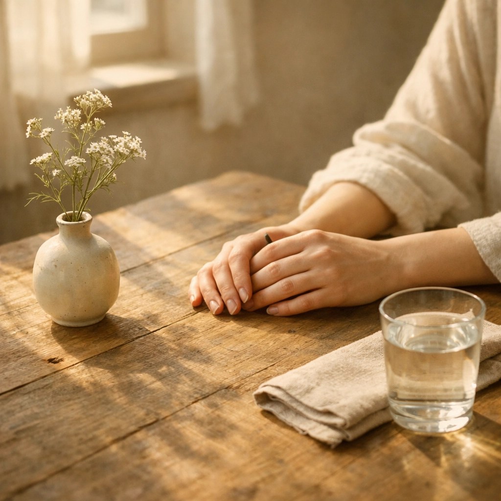 Serene morning of stillness and spiritual rest for the all-natural woman connecting with her Creator in peace.
