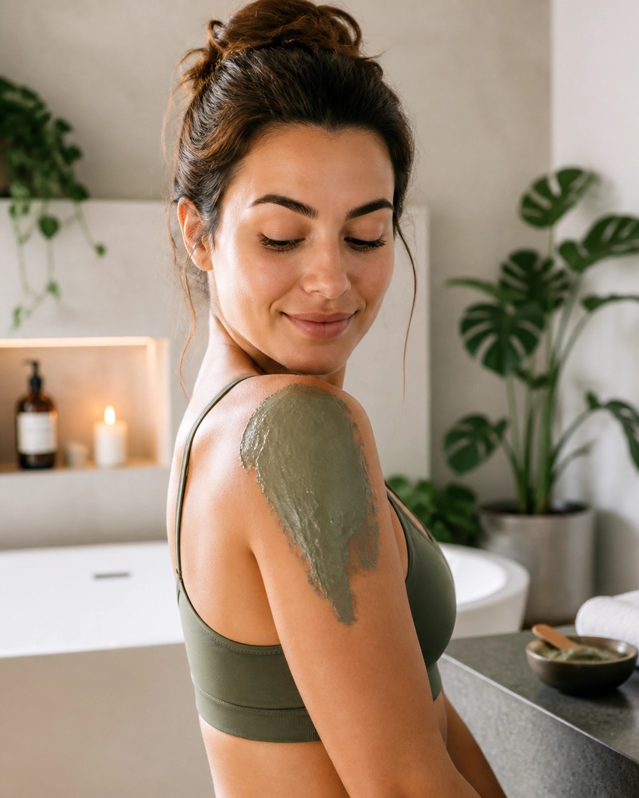A fit person using green clay for recovery and wellness.