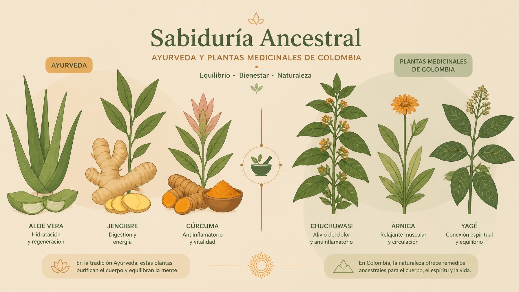 Ilustración de plantas medicinales y botánica ayurvédica