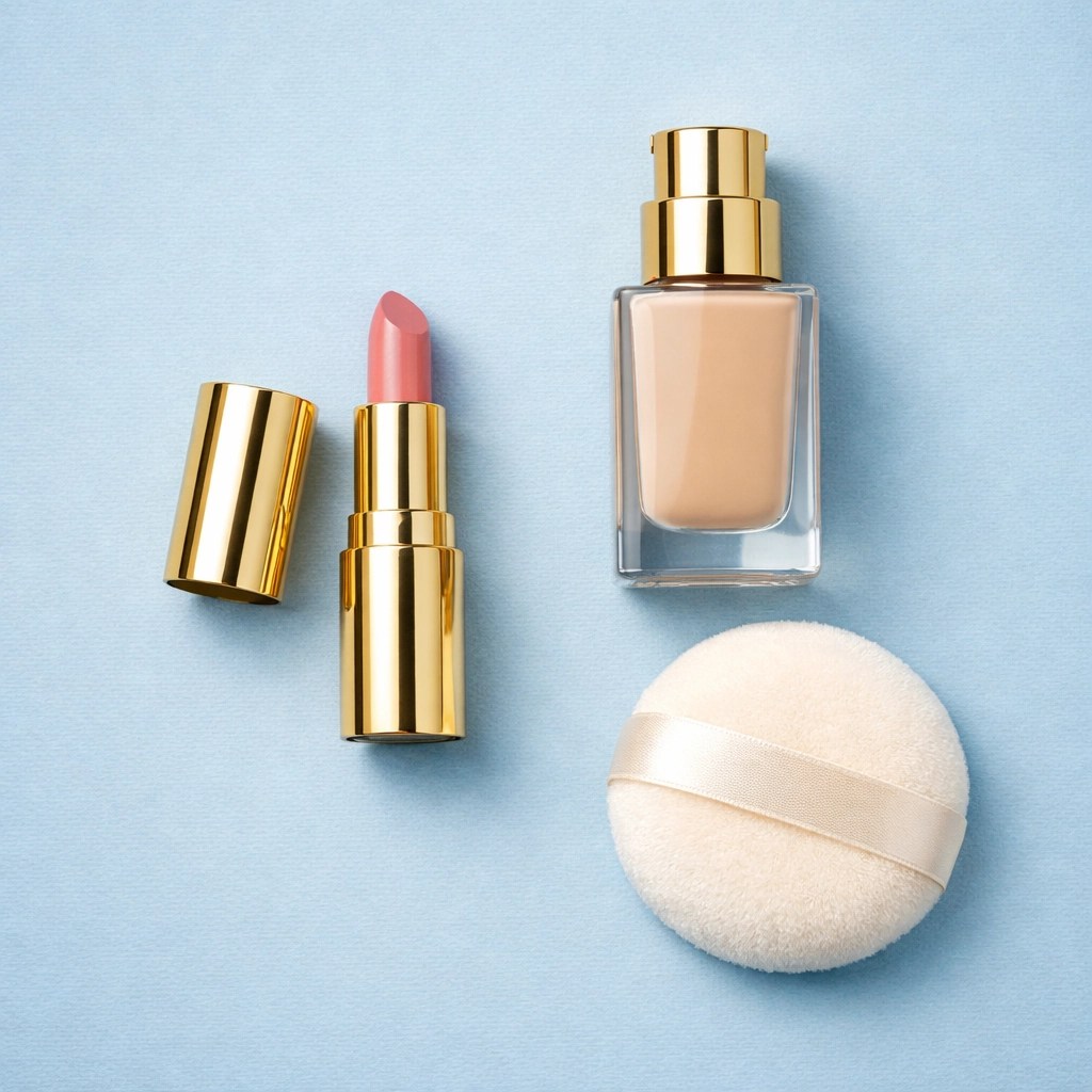 High-end luxury makeup products and foundation for professional Kent wedding day preparations.