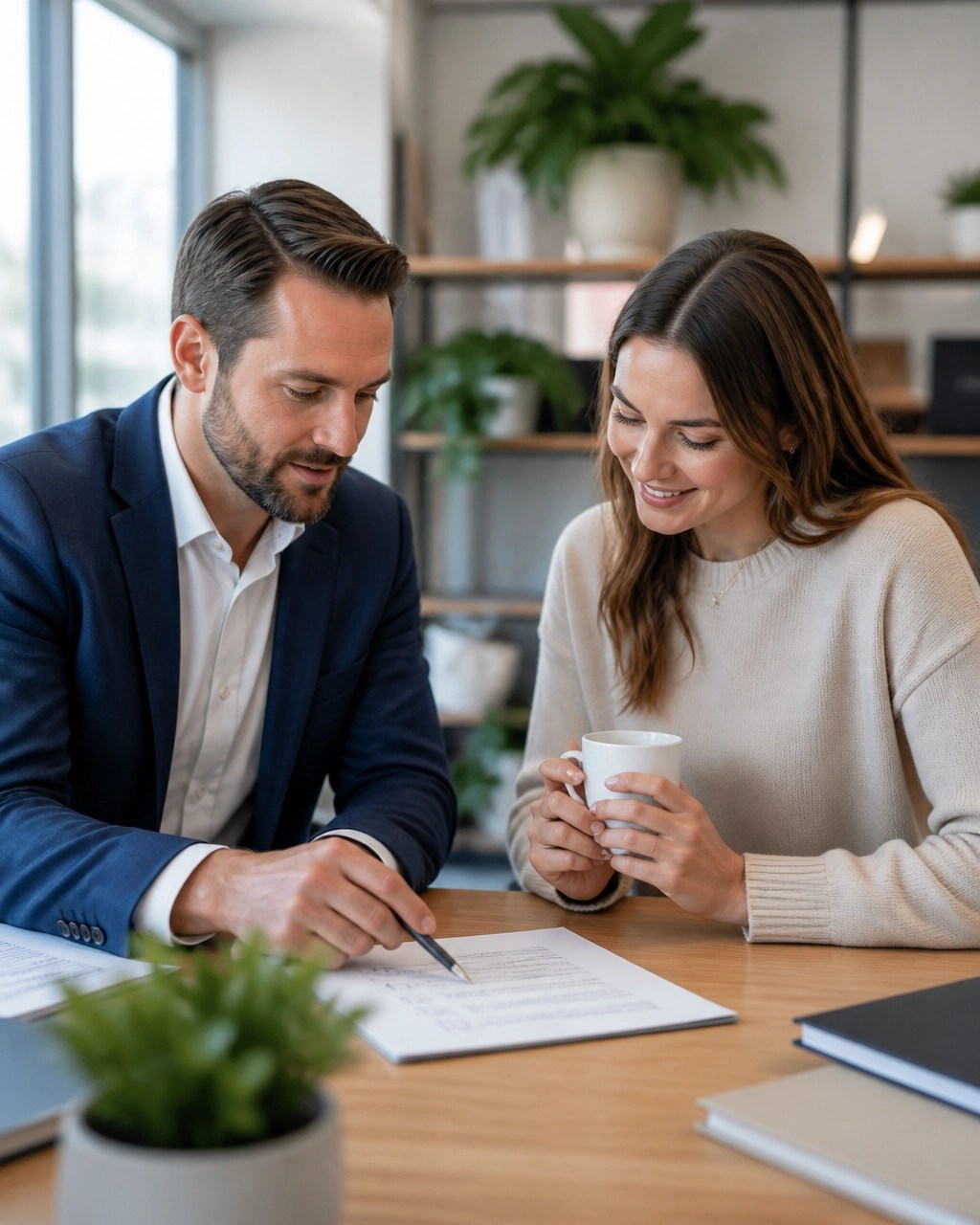 Mortgage advisor guiding a first-time buyer through a preapproval checklist