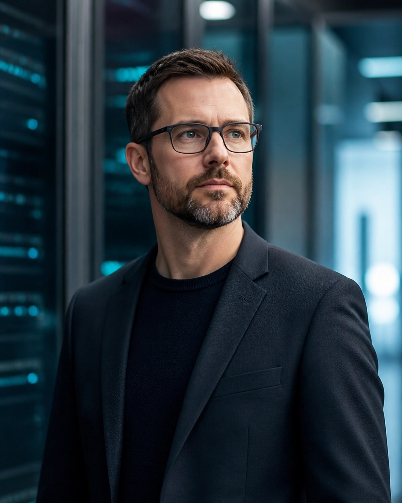 A professional technical architect in a focused pose, reflecting the Digital Guardian persona of ZeroPoint Creative.
