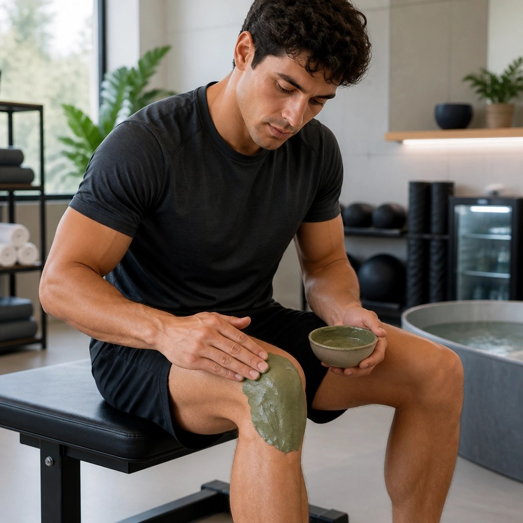 Athlete applying clay to a sore knee