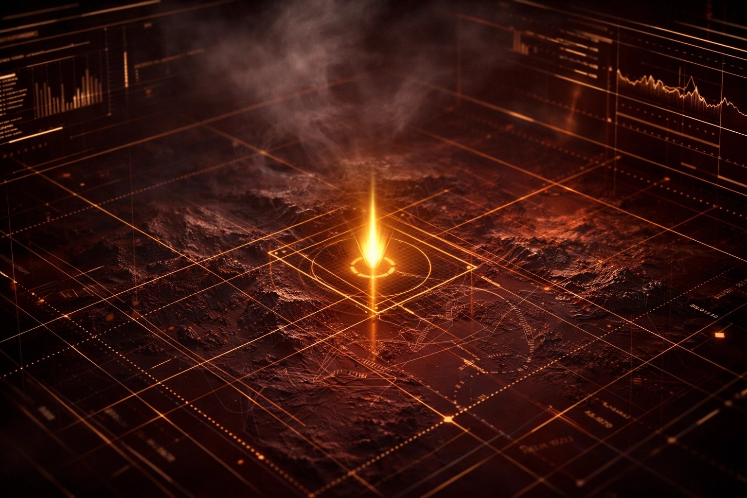 Tactical map interface with golden data streams illustrating the OODA loop and intelligence-grade business strategy.