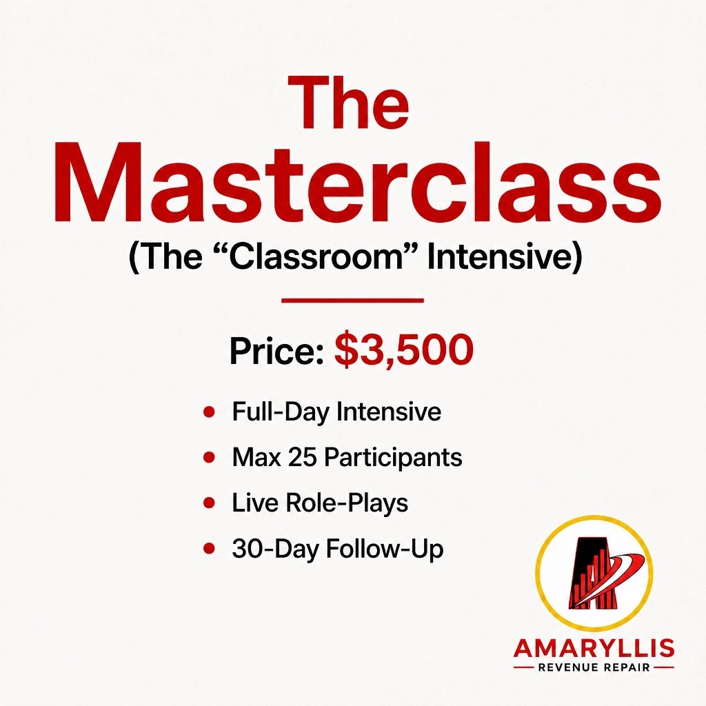 Minimalist catalog visual for The Masterclass, an intensive full-day workshop designed for high-impact knowledge delivery.