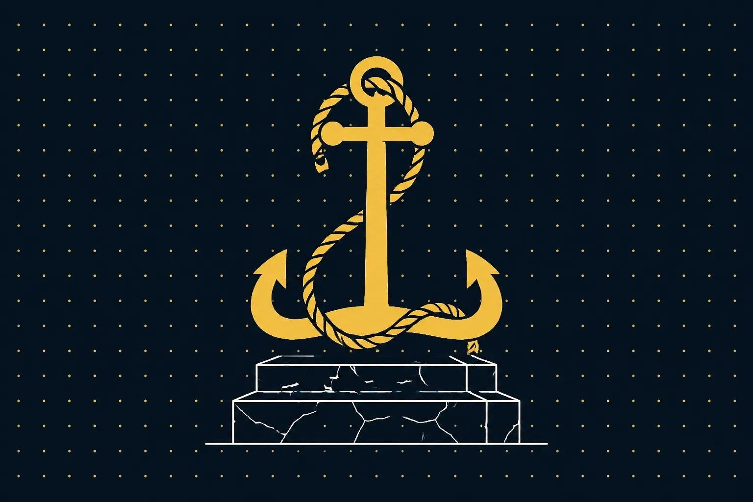 A minimalist white anchor integrated into a gold shield