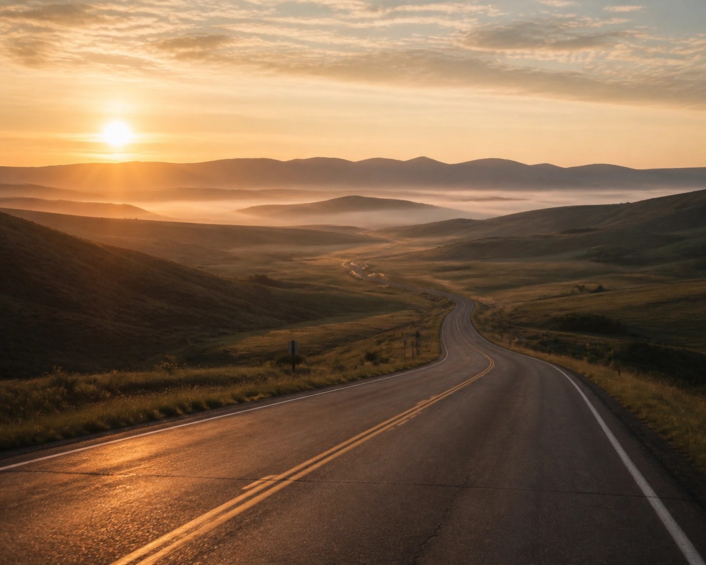 Winding rural road at sunrise representing the distance barrier in rural healthcare access.