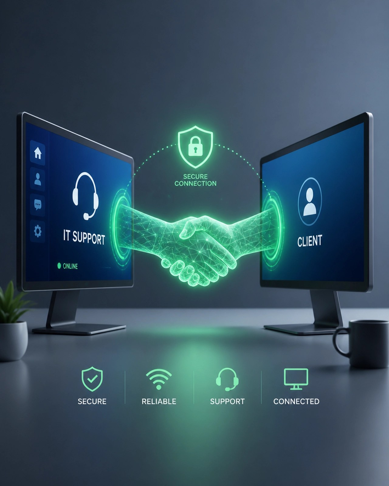 Abstract representation of secure remote IT support connection