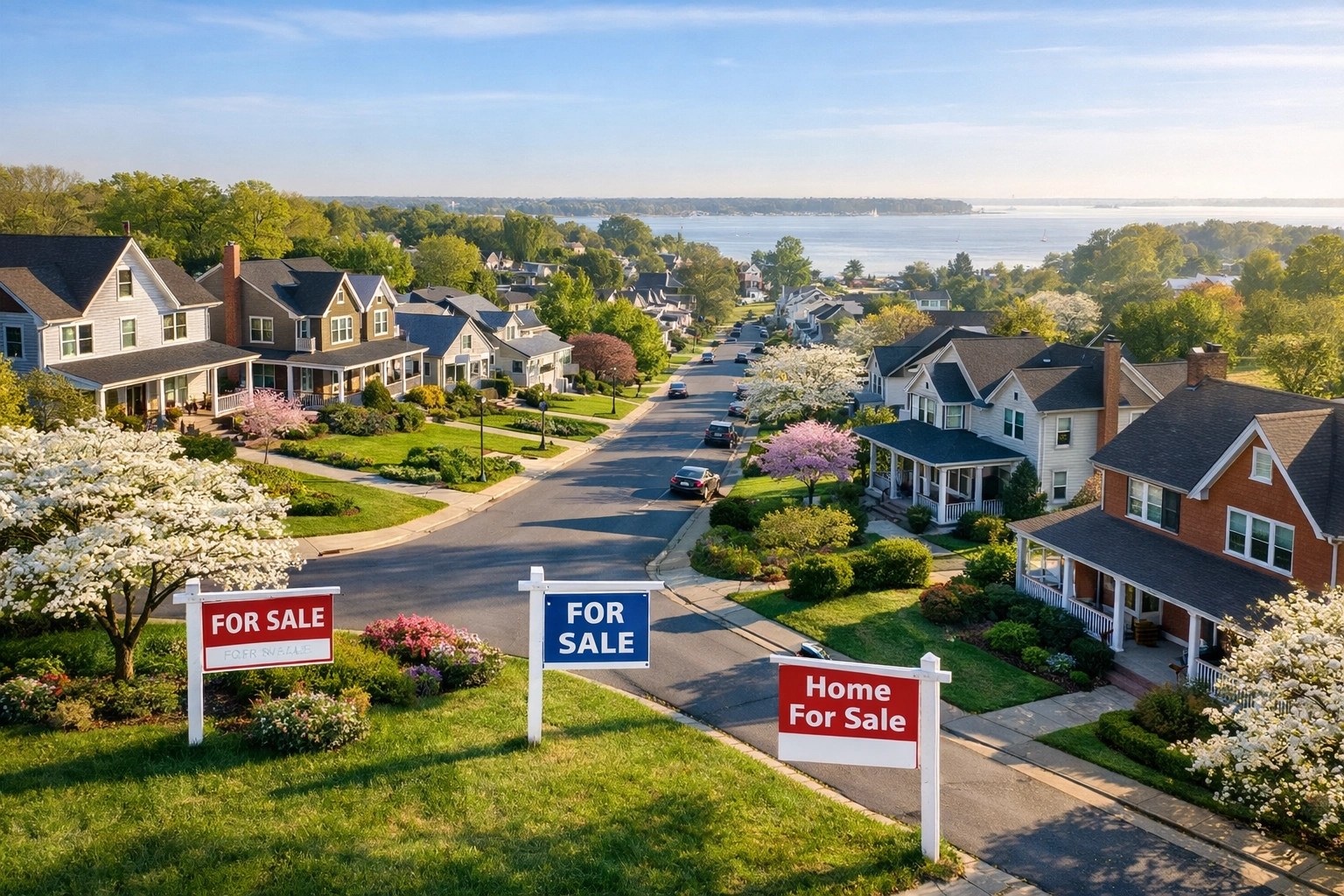 Suburban homes and real estate for sale in an Anne Arundel County neighborhood near the Chesapeake Bay.