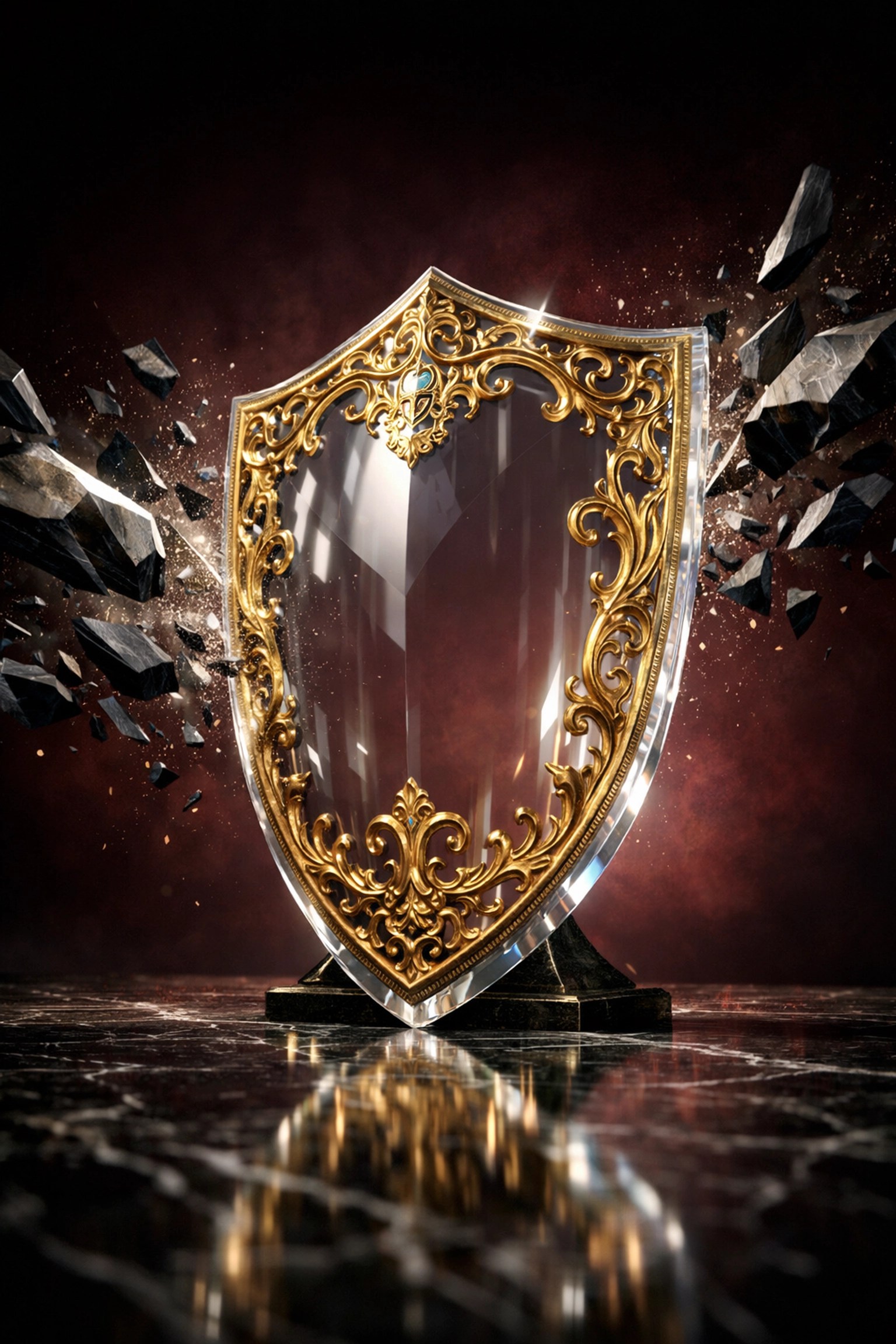 Gold reinforced shield representing professional risk management and strategic protection against execution threats.