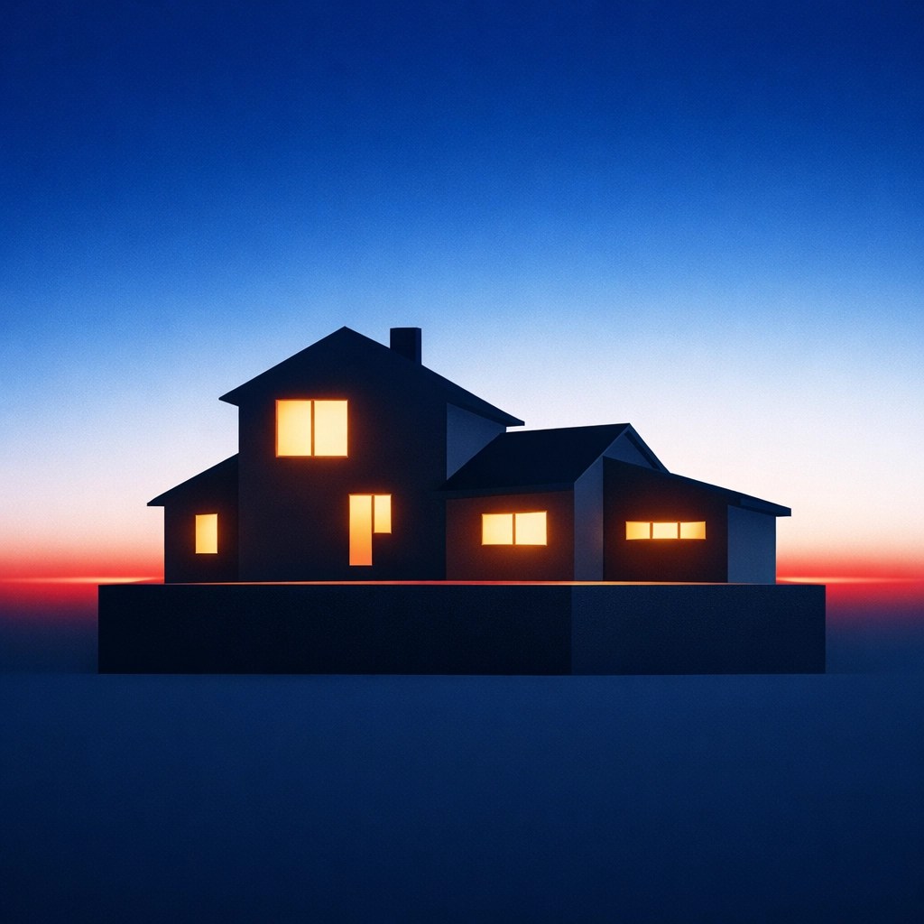 Patriotic home silhouette symbolizing military homeownership and the Hometown Hero Credit program.