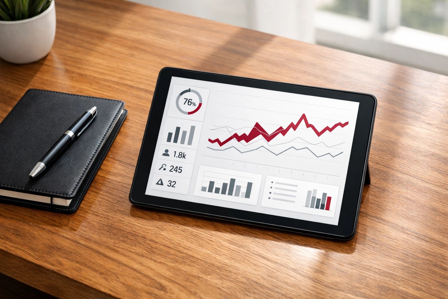 A tablet displaying data indicators to anticipate operational failure and guide data-driven business decisions.