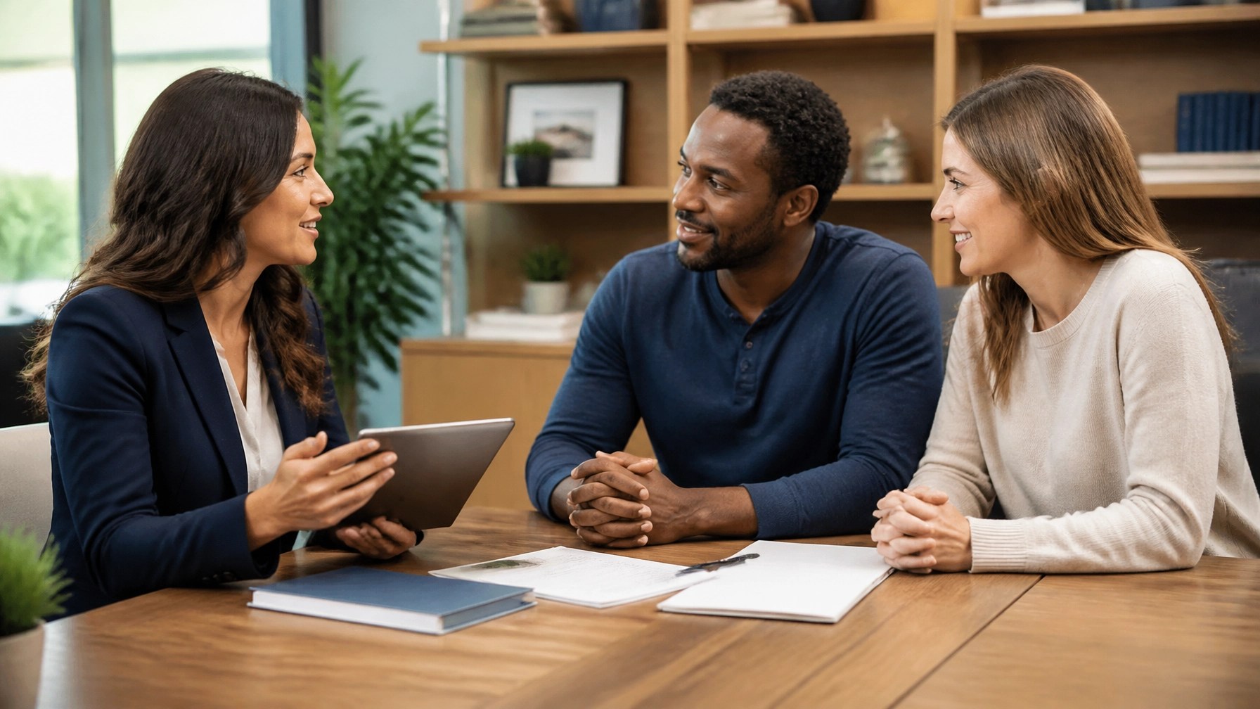 Mortgage advisor discussing loan options with a homebuyer couple