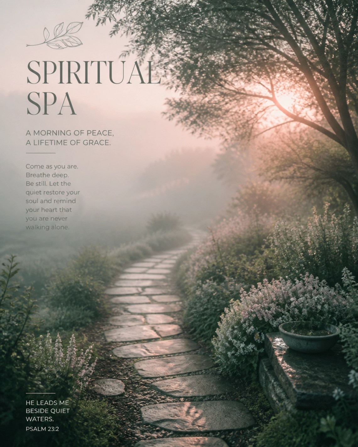 A peaceful, misty garden path symbolizing God's guidance.