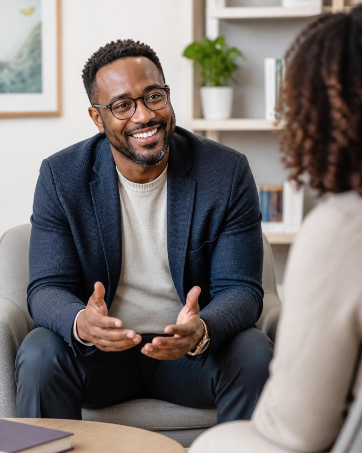 A professional Black male therapist at Legacy Family Services representing personalized and culturally competent care in OKC.