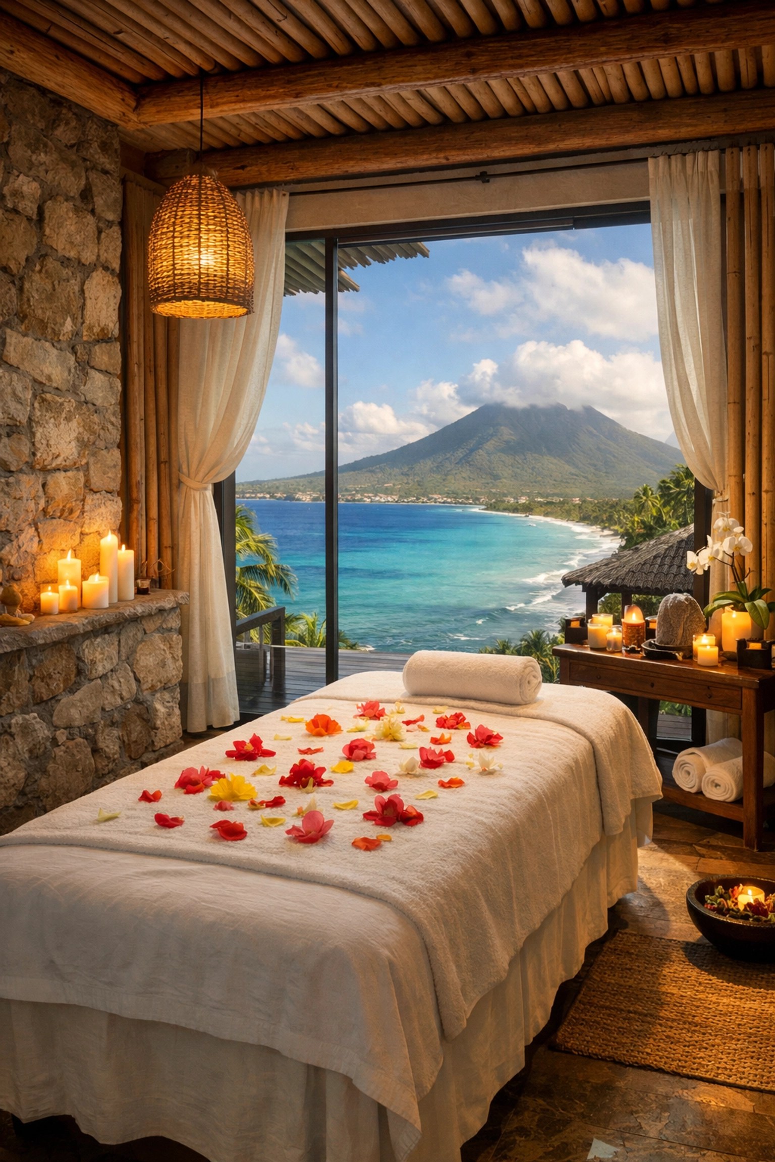 Oceanfront spa treatment room at Four Seasons Resort Nevis with Caribbean views