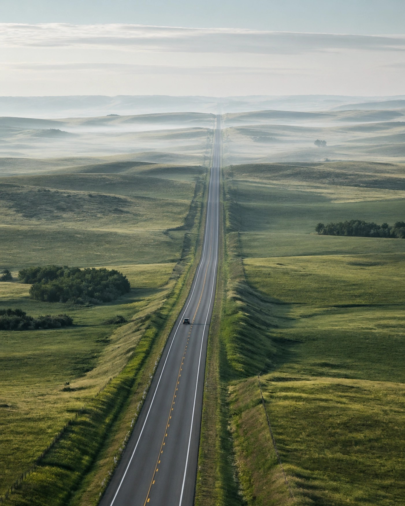 A long empty road stretching through rural hills, illustrating the distance barrier to healthcare access.