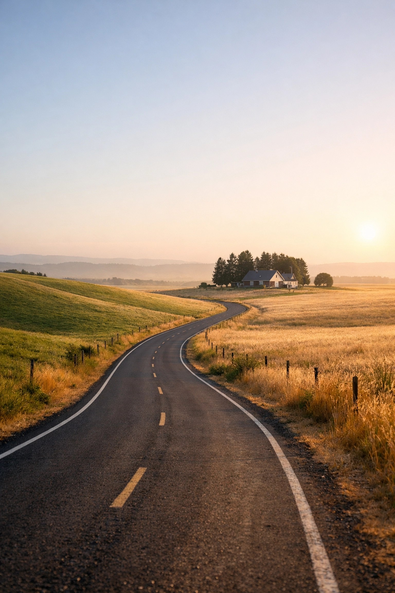A winding road through a rural landscape representing access to healthcare services in remote areas.