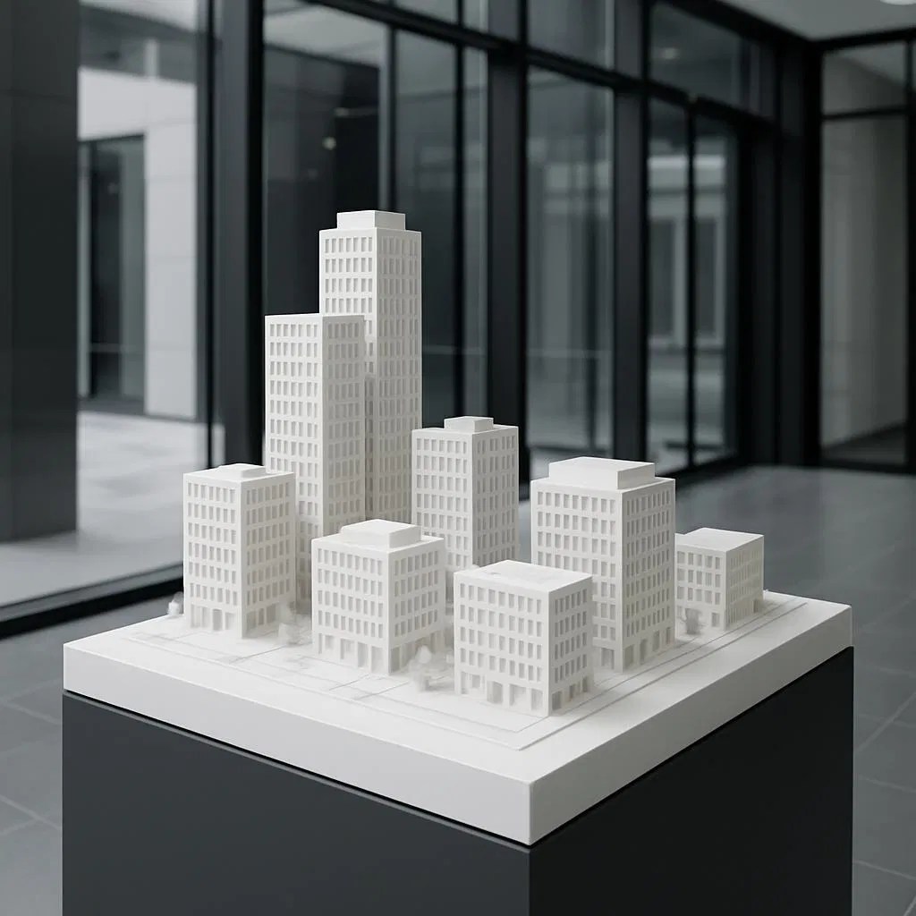 Architectural scale model of a modern urban development