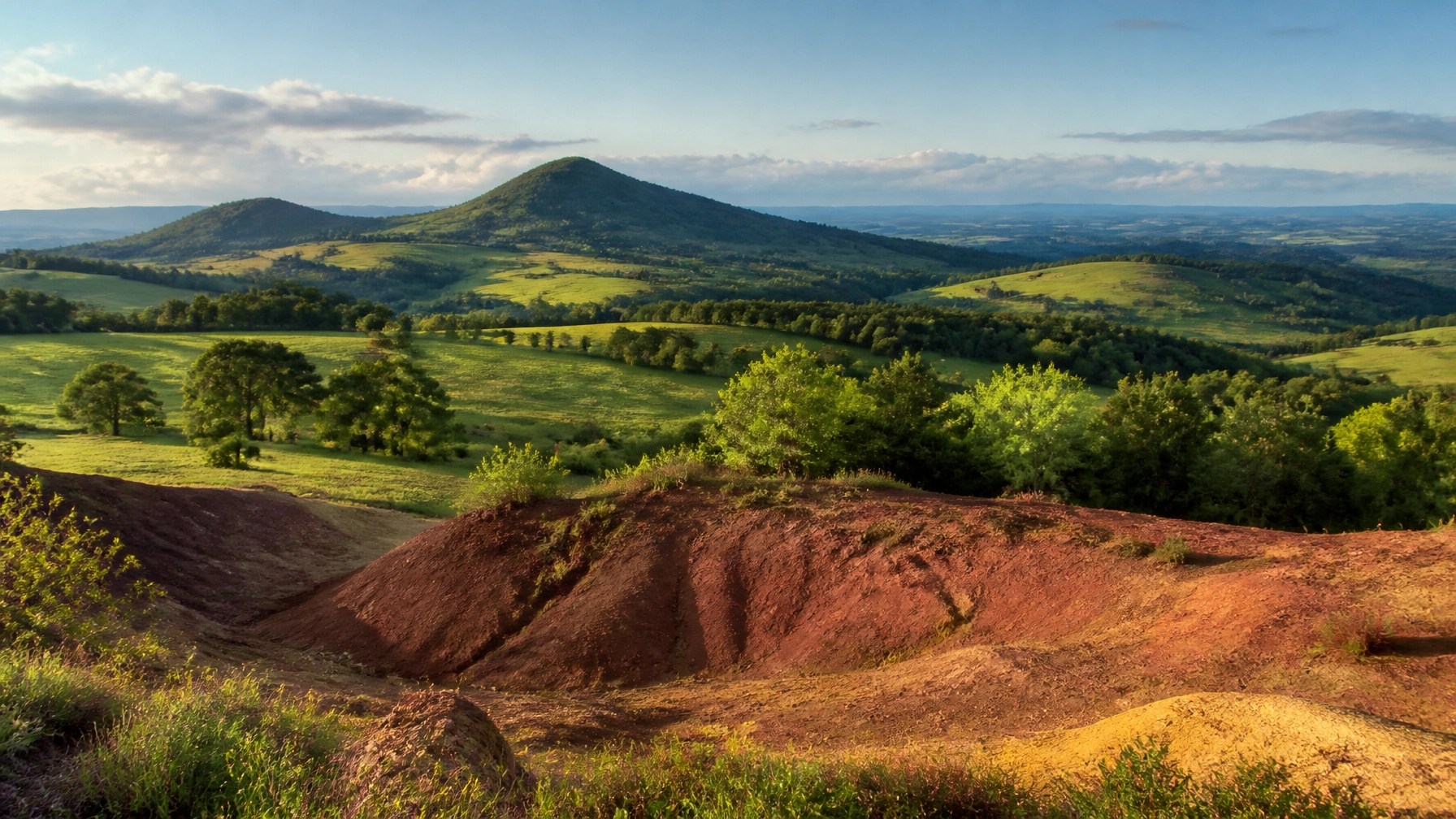 French volcanic landscape where clay is sourced