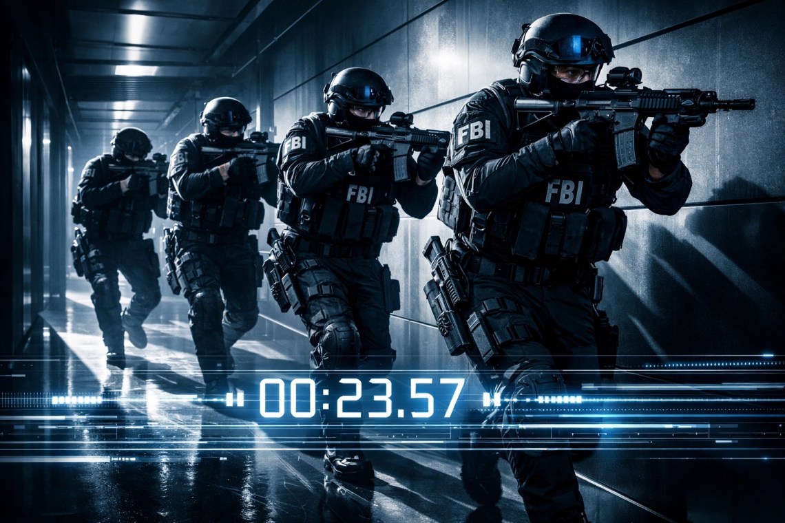 Federal agents in a modern corridor illustrating the FBI speed-up initiative for faster hiring.