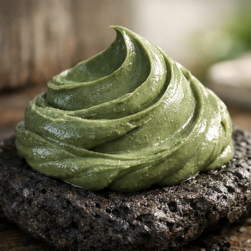 Smooth French green clay swirl for a deep skin detox and natural mineral healing.