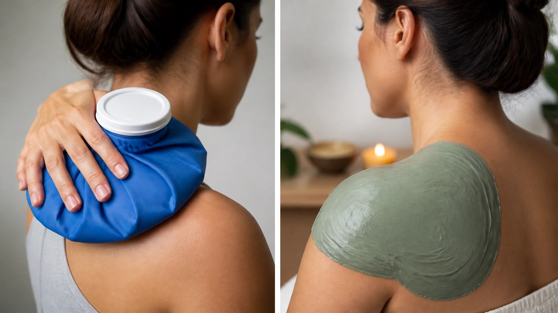 Comparison between a traditional ice pack and a natural French green clay application