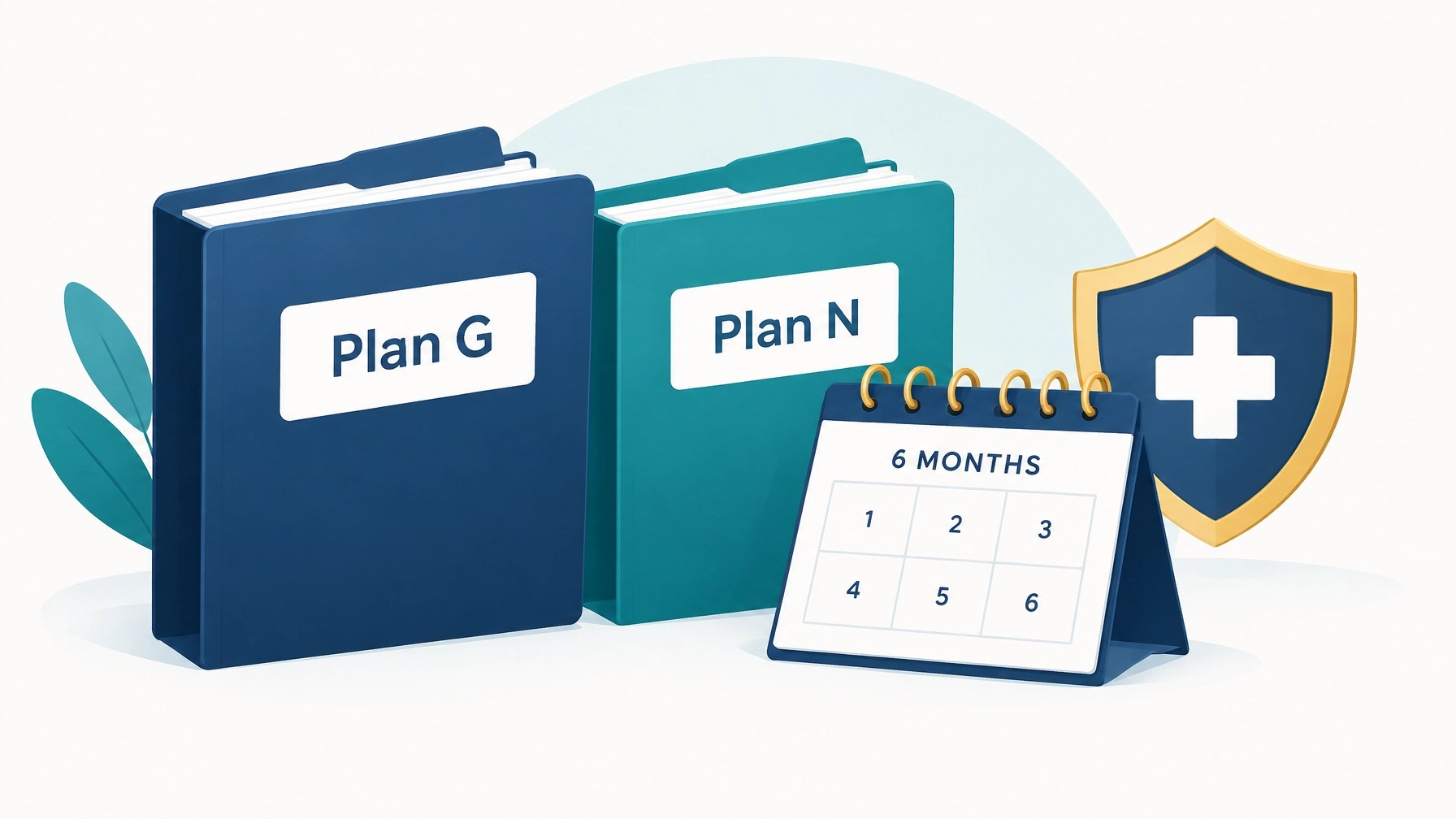 Medigap Plan G and Plan N folders beside a six-month protection calendar