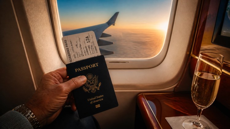 A view from a luxury airplane window, the ultimate reward for smart travel hacking.