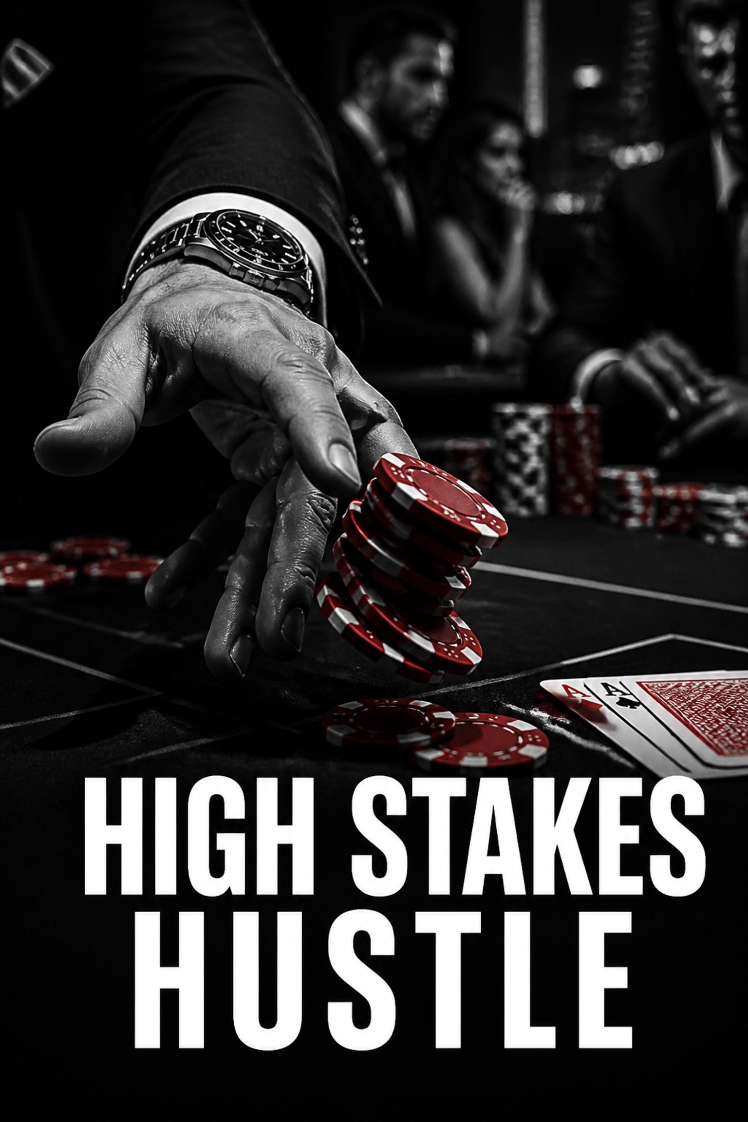 Red poker chips on a table symbolizing high stakes culture and betting on yourself.