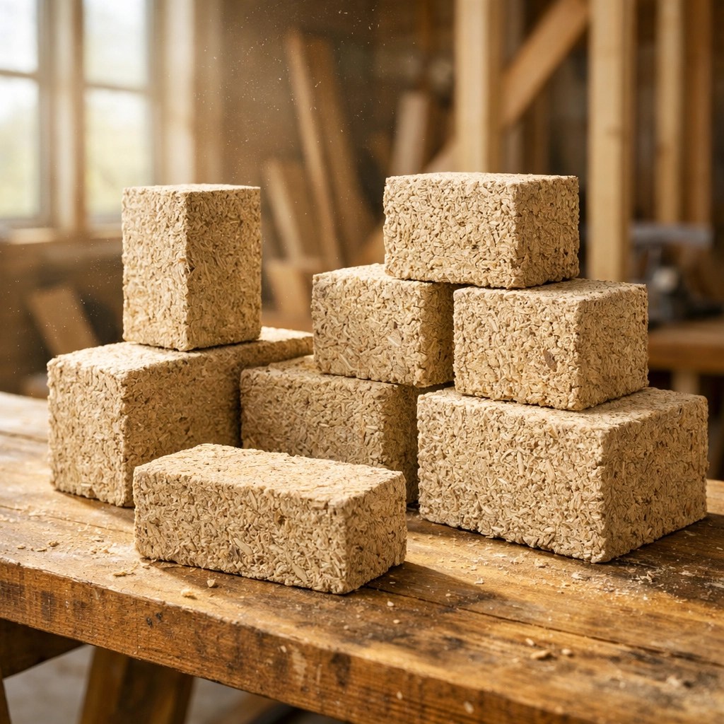 Hempcrete blocks showing natural hemp fibers used in sustainable Denver construction