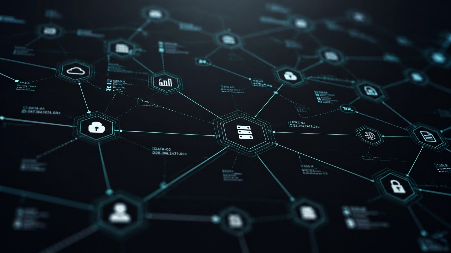 Abstract technical visual of digital data flows and network nodes representing a resilient digital ecosystem