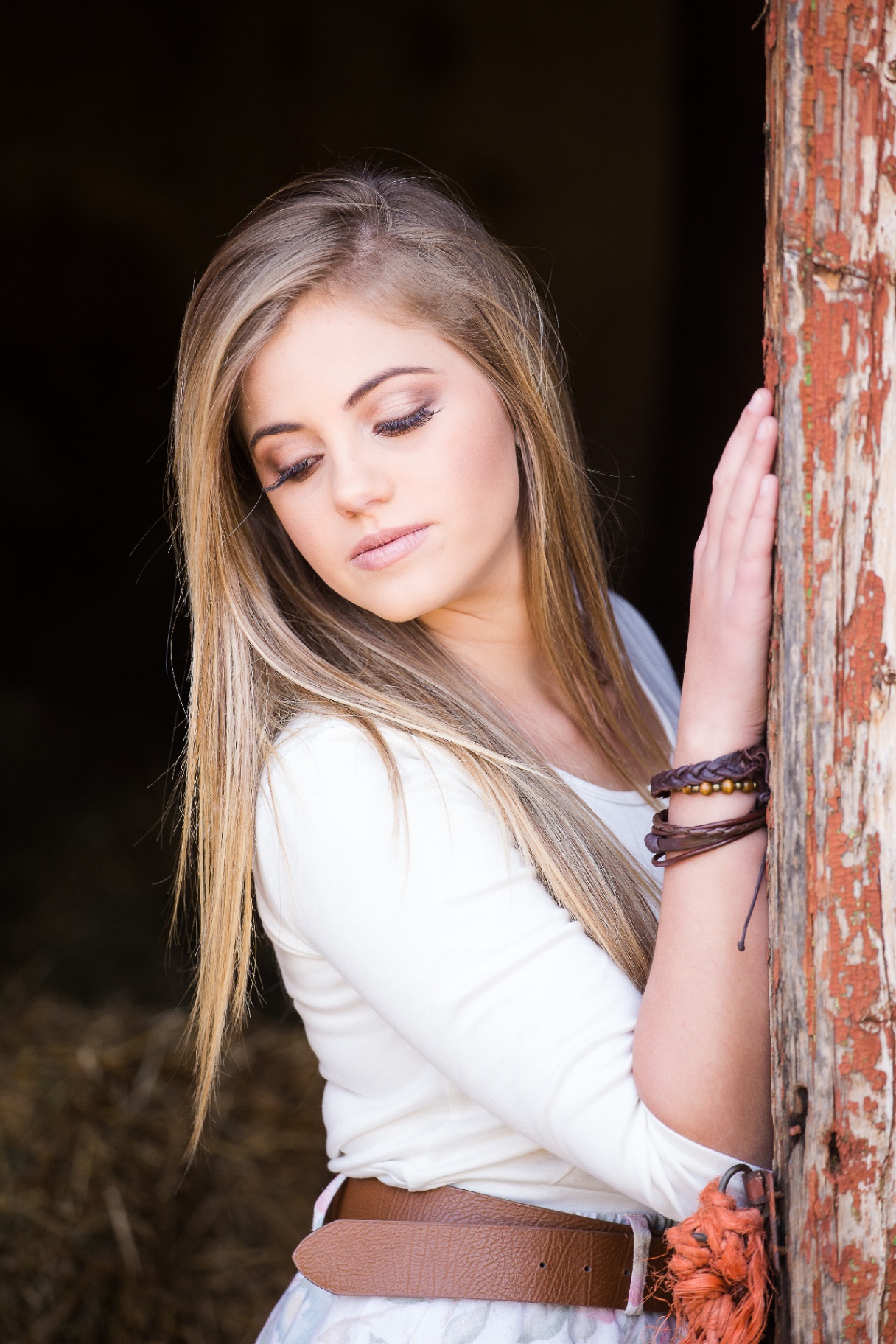 Senior Portrait Session - Thoughtful By Rustic Doorway