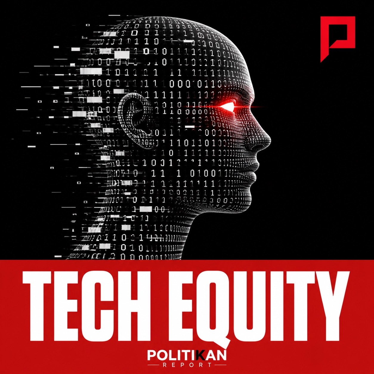 Digital silhouette with binary code highlighting tech equity and AI bias in the Black community.