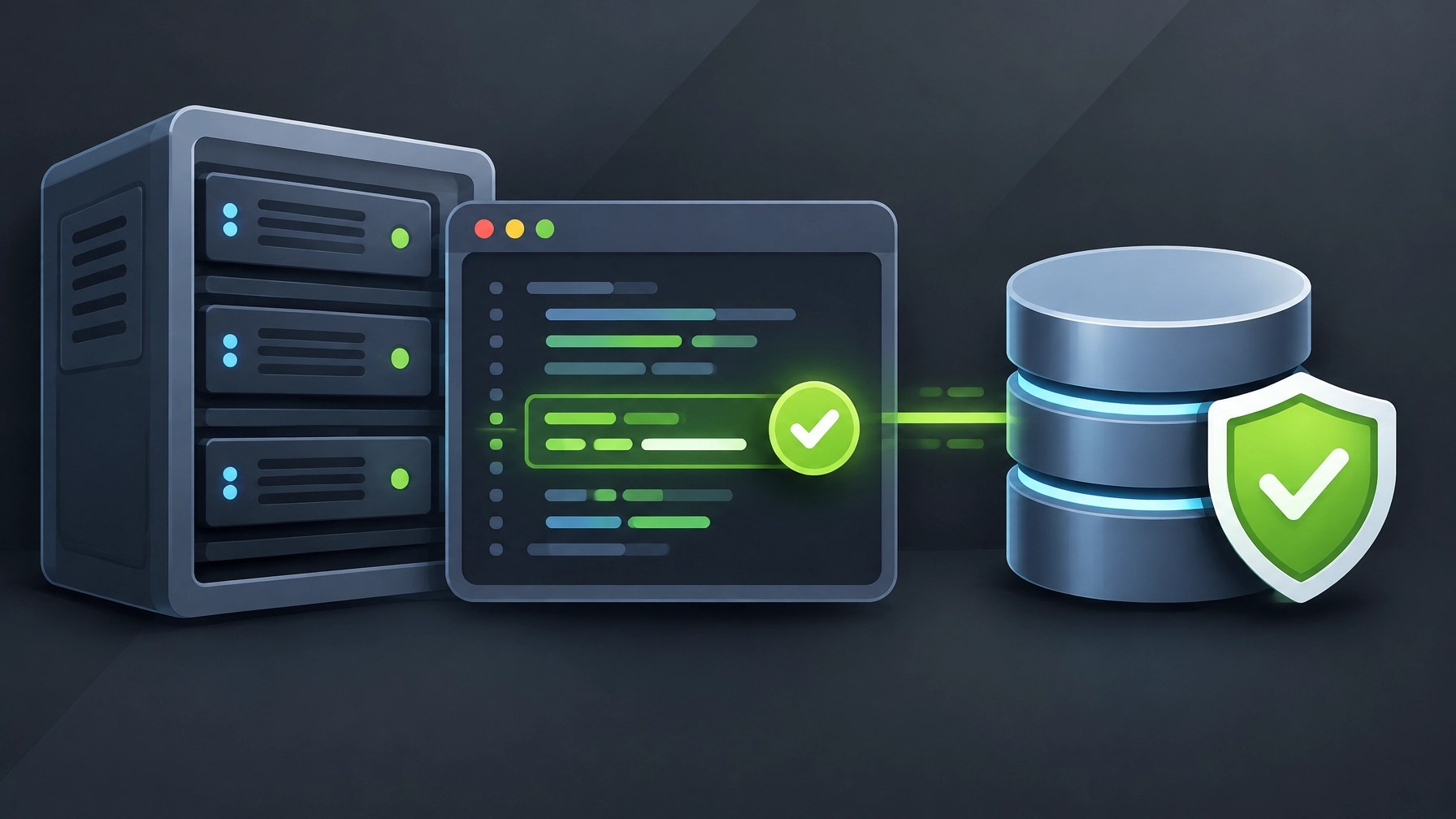 Illustration of a PHP web server receiving a security patch, with protected database and file icons