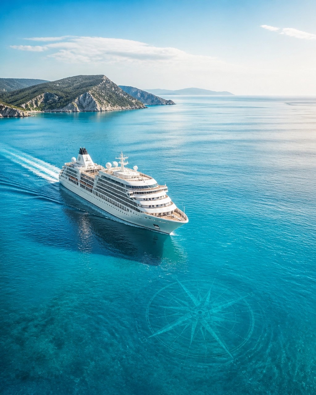 Luxury cruise ship gliding across turquoise water, representing smart advance planning and value