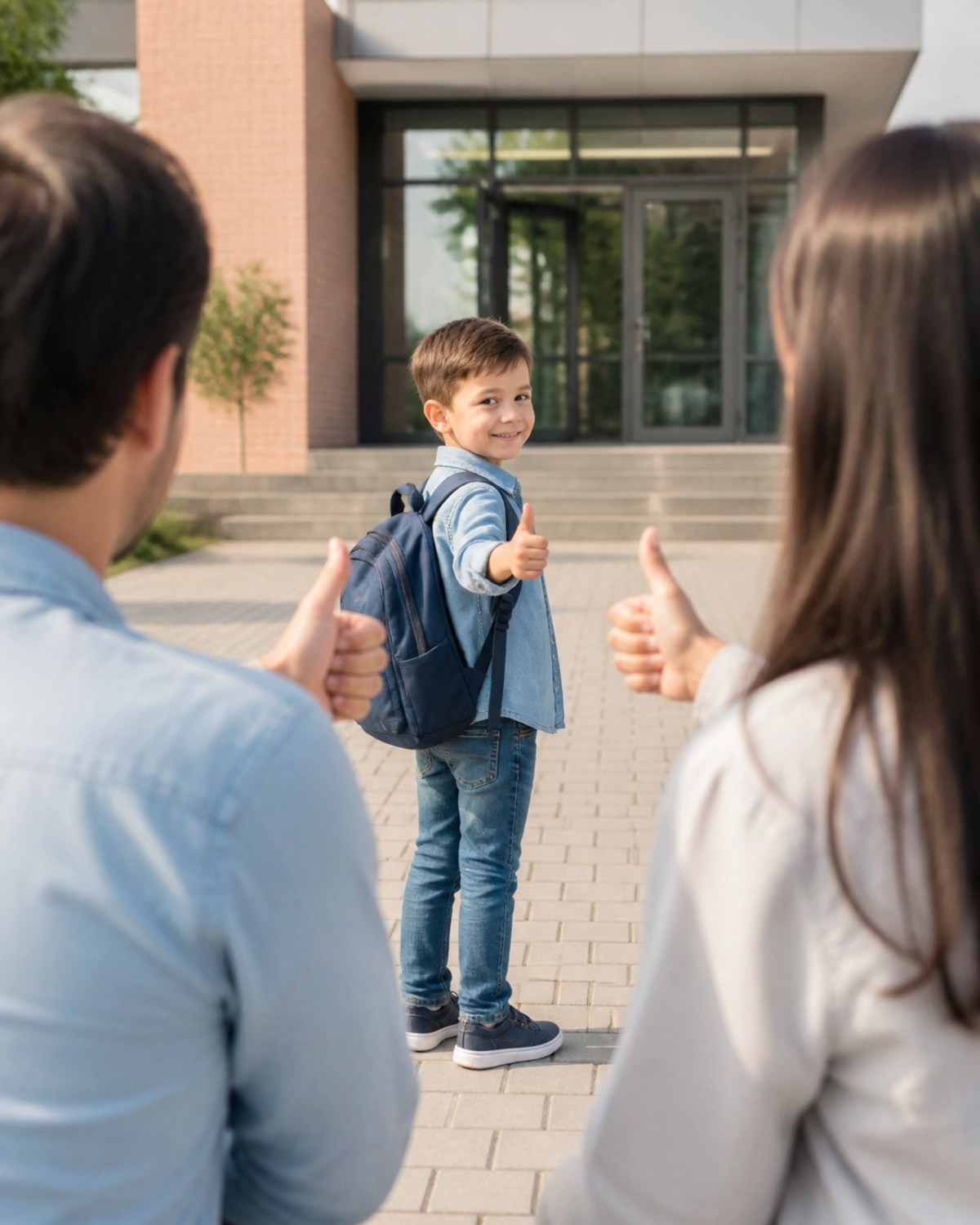 A confident young boy heading to school, ready to be a 'missionary' in his classroom