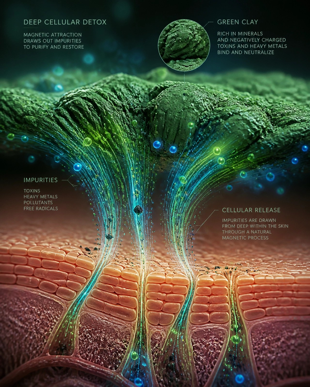 Abstract representation of clay drawing out toxins from cells