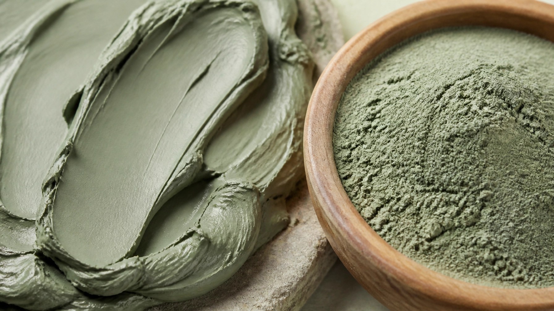A close-up of the rich texture of French green clay