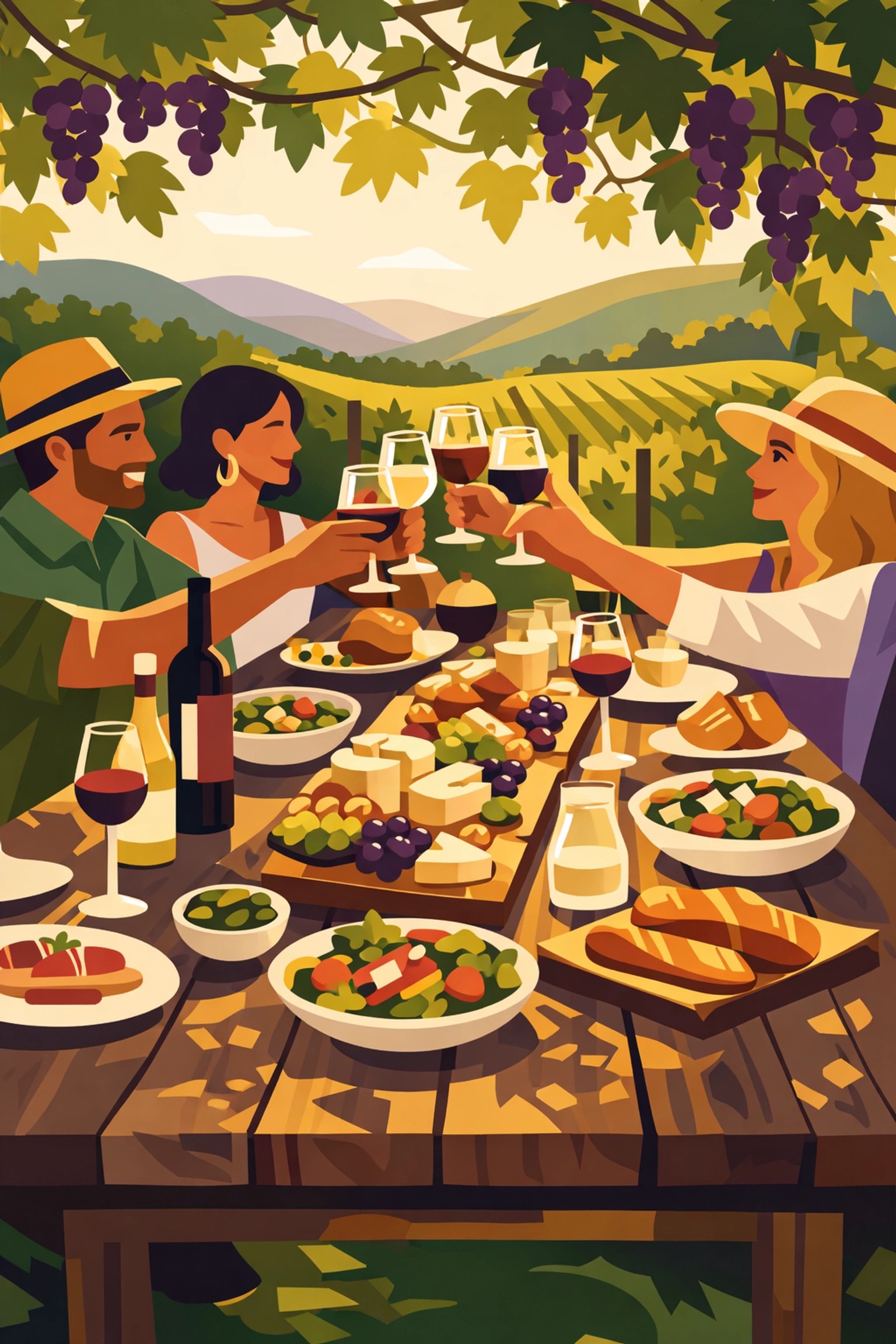 Outdoor vineyard lunch with friends during birthday wine tour celebration